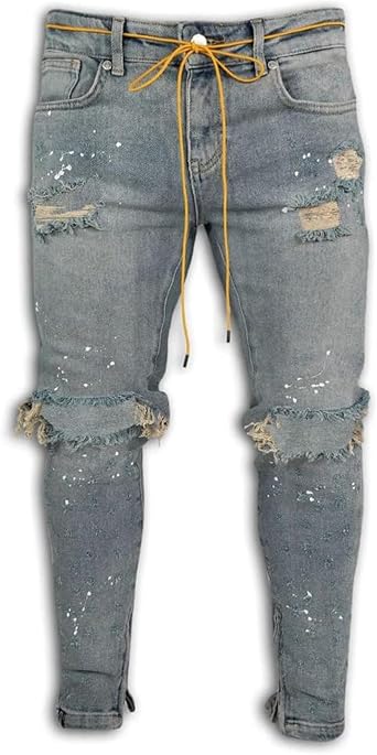 Mens Classic Regular Fit Ripped Jeans Casual Washed Distressed Denim Pants Hip hop Biker Jean Trousers