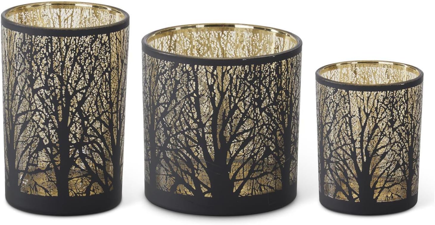 K & K Interiors Black Tree with Gold Interior Votive Set of 3 42521A