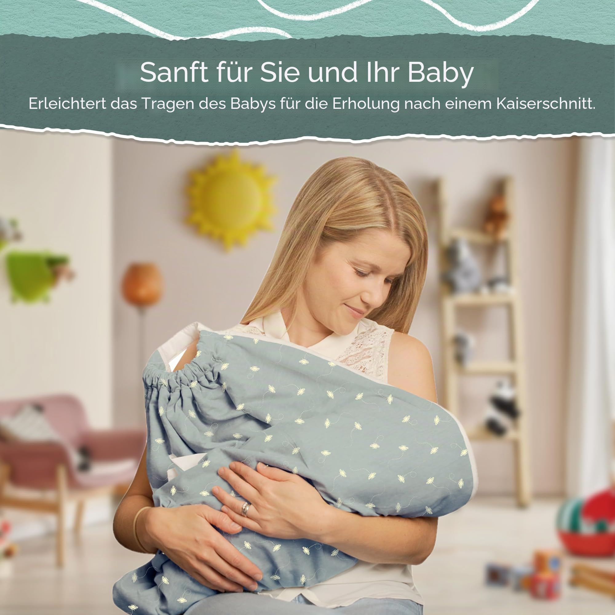 Snugglebundl Baby Bumble Babytragehilfe mit Griffen Einfach heben & legen-auch im Schlaf! 100% Bio-Baumwolle Babywiegedecke für Eltern & Hebammen Babyautositz-Decke