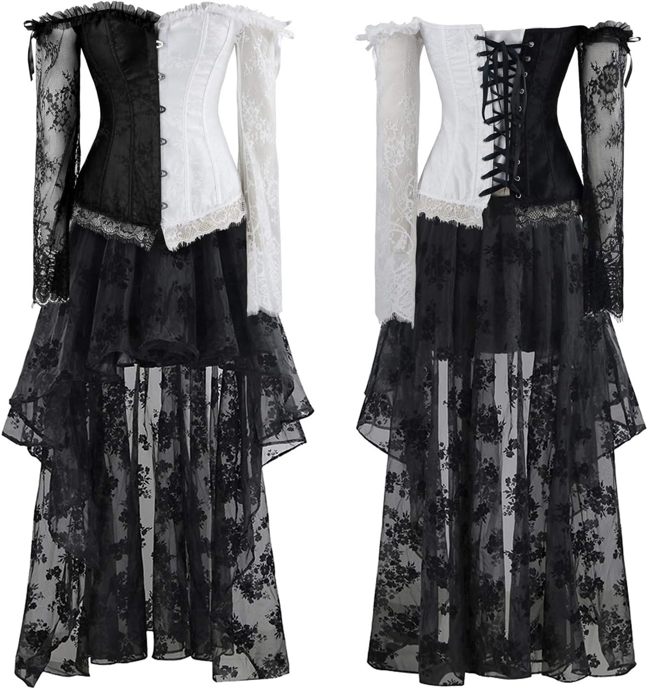 Kimring Women's Steampunk Victorian Off Shoulder Corset Top with High Low Skirt