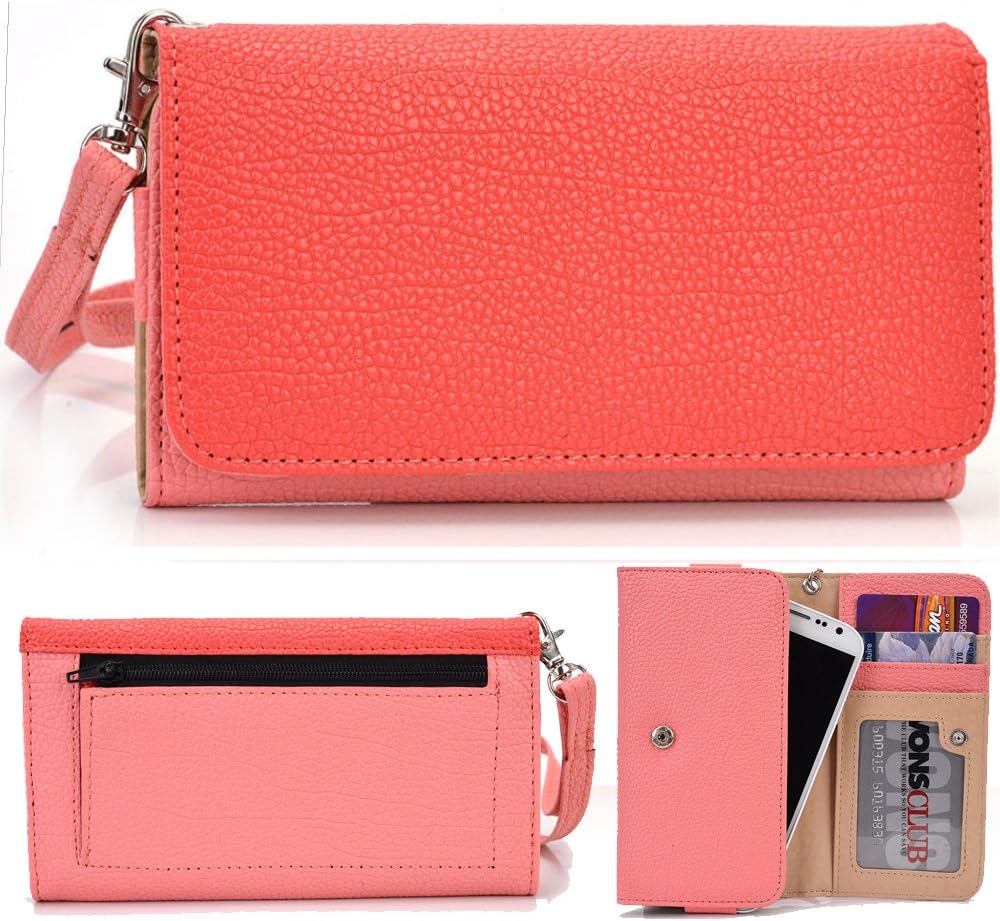 EXXIST Classic Metro Series.. Women's vegan patent leather Clutch for Blackberry Z10 (Color: Coral / Pink) -ESMLMTPC