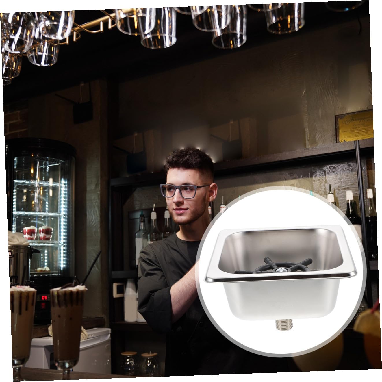 Lavabicchieri Automatico in Acciaio Inox Risciacquo Rapido e Connettore 1/4 Pollice, Adatto per Bar e Negozi di Caffè, per Tazze e Bicchieri