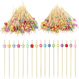 200 Stück Fingerfood Spieße 12cm, Bunte Bambus Piekser, Vielseitige Cocktailspieße für Kuchen, Dessert, Getränke, Hochzeit und Bar Dekoration