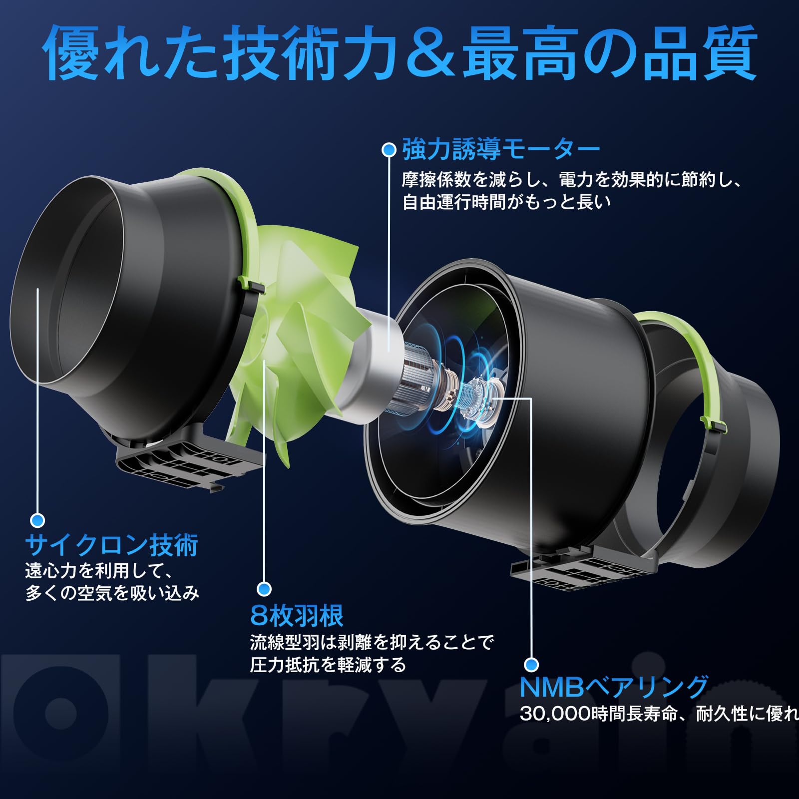 Amazon.co.jp: Okryain ダクトファン 150mm ダクト用換気扇 業務用有圧