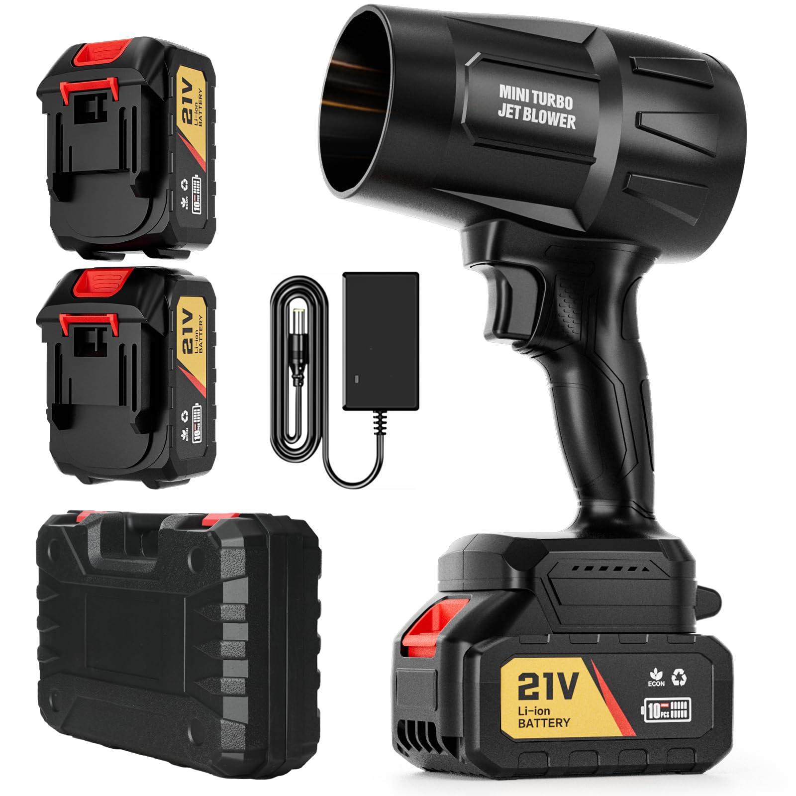 WEMARS Soffiatore per foglie senza fili, velocità regolabile, portatile, per la pulizia del patio, l'asciugatura, il campeggio e la polvere, con 2 batterie incluse, nero