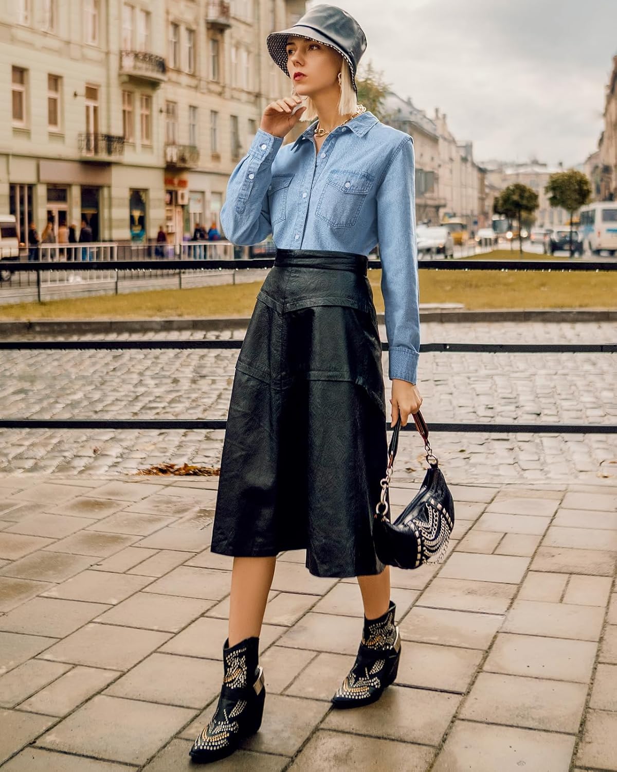 HISEA Women's Denim Button Down Shirt with Long Sleeve, Blue Jean Lightweight Shacket for Women, Womens Washed Chambray Coat - Image 5