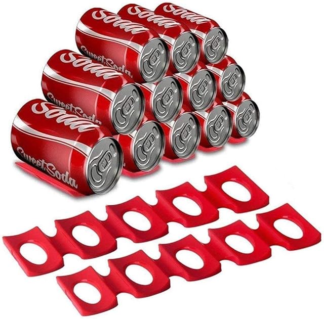 Newthinking 2 Pack Bottle and Can Stacker, Silicone Fridge Canned Beer Stack Holder Can Dispenser for Fridge Storage Save Space, Red