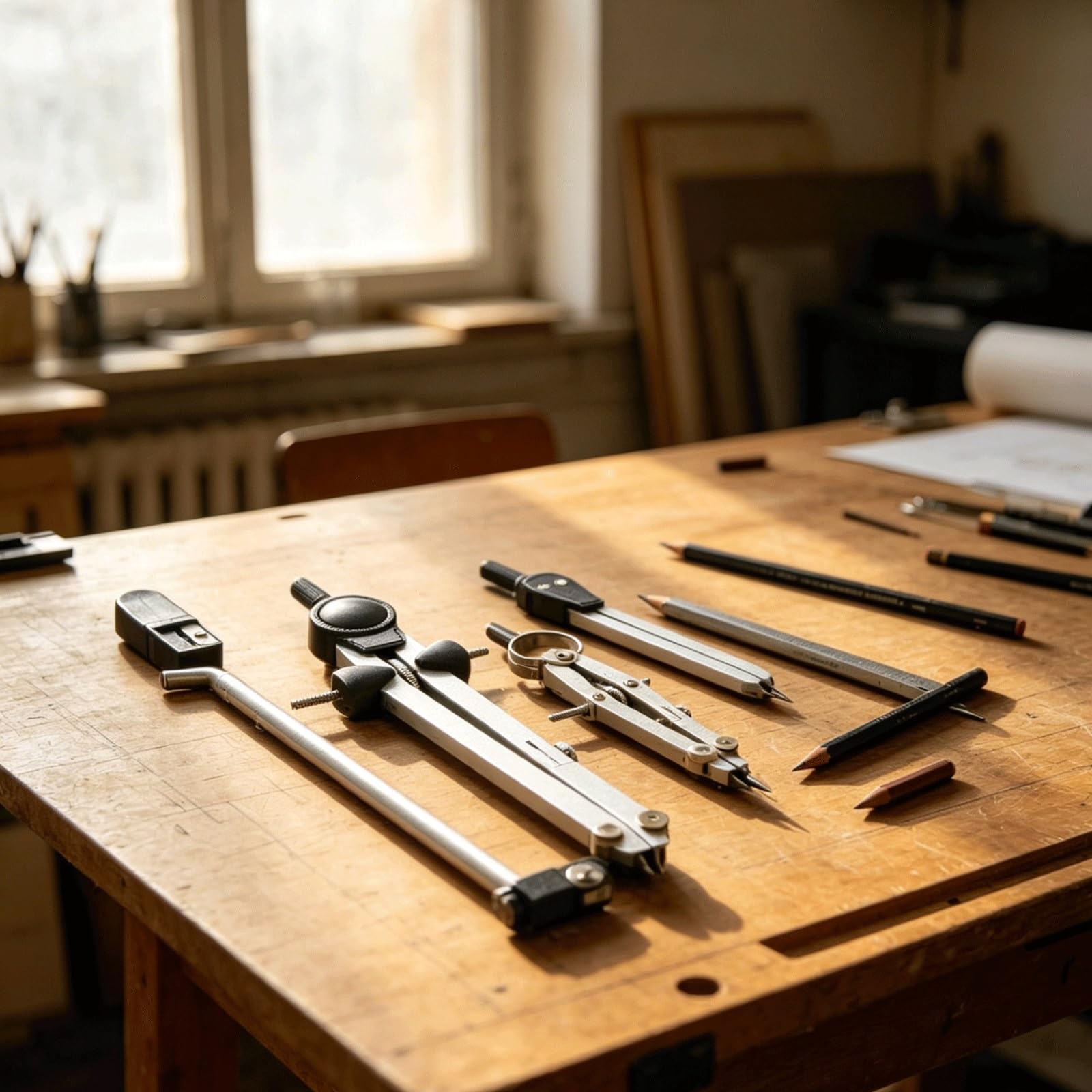 Professionelles Zeichenkompass-Set, Metallkompass for Geometrie- und technische Zeichenwerkzeuge mit Verlängerungsbalkenteilern, Mathekompass