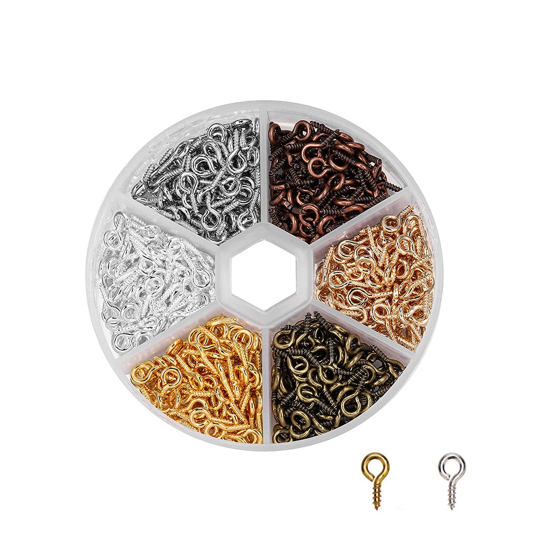 600 Piezas De Ganchos De Tornillo Pequeños - 8x4 Mm, 6 Colores, Para Joyería Y Manualidades
