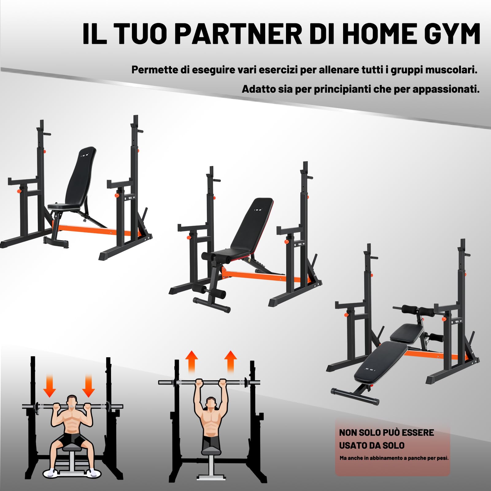 ISE Rack Palestra Multifunzione Supporto Bilanciere per Casa, Squat Rack Porta Bilanciere con Altezza Regolabile per Panca