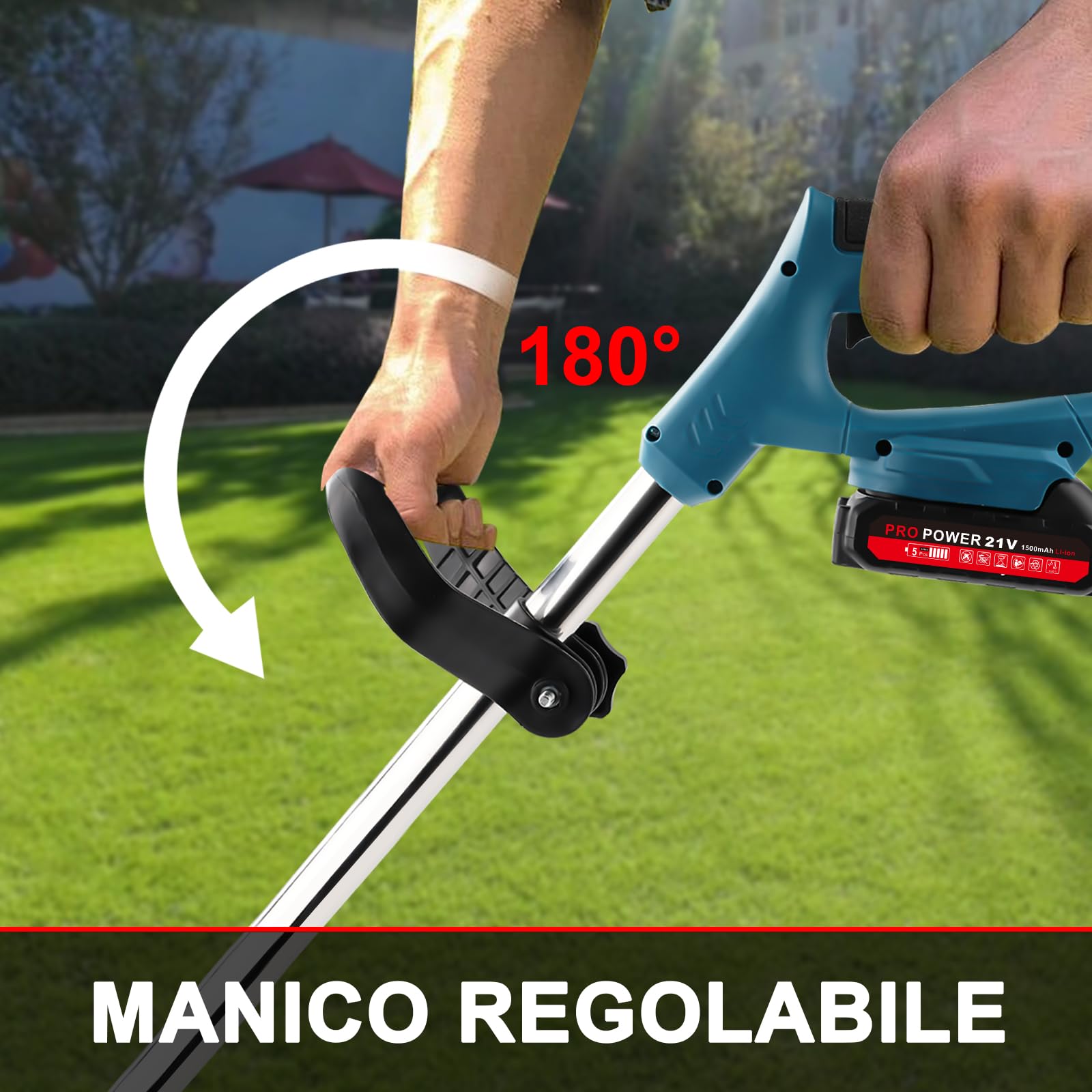 Decespugliatore elettrico con 2 batterie, 3 Tipi lame compatibile con batterie da 21 V, motore brushless, tosaerba manuale, per tosaerba e bordi Prati E Terreni