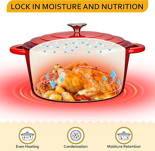 Miniatura 3 de Velaze Olla holandesa de 7.5 cuartos de galón con tapa, horno holandés de hierro fundido esmaltado con doble asa para hornear pan de masa madre,