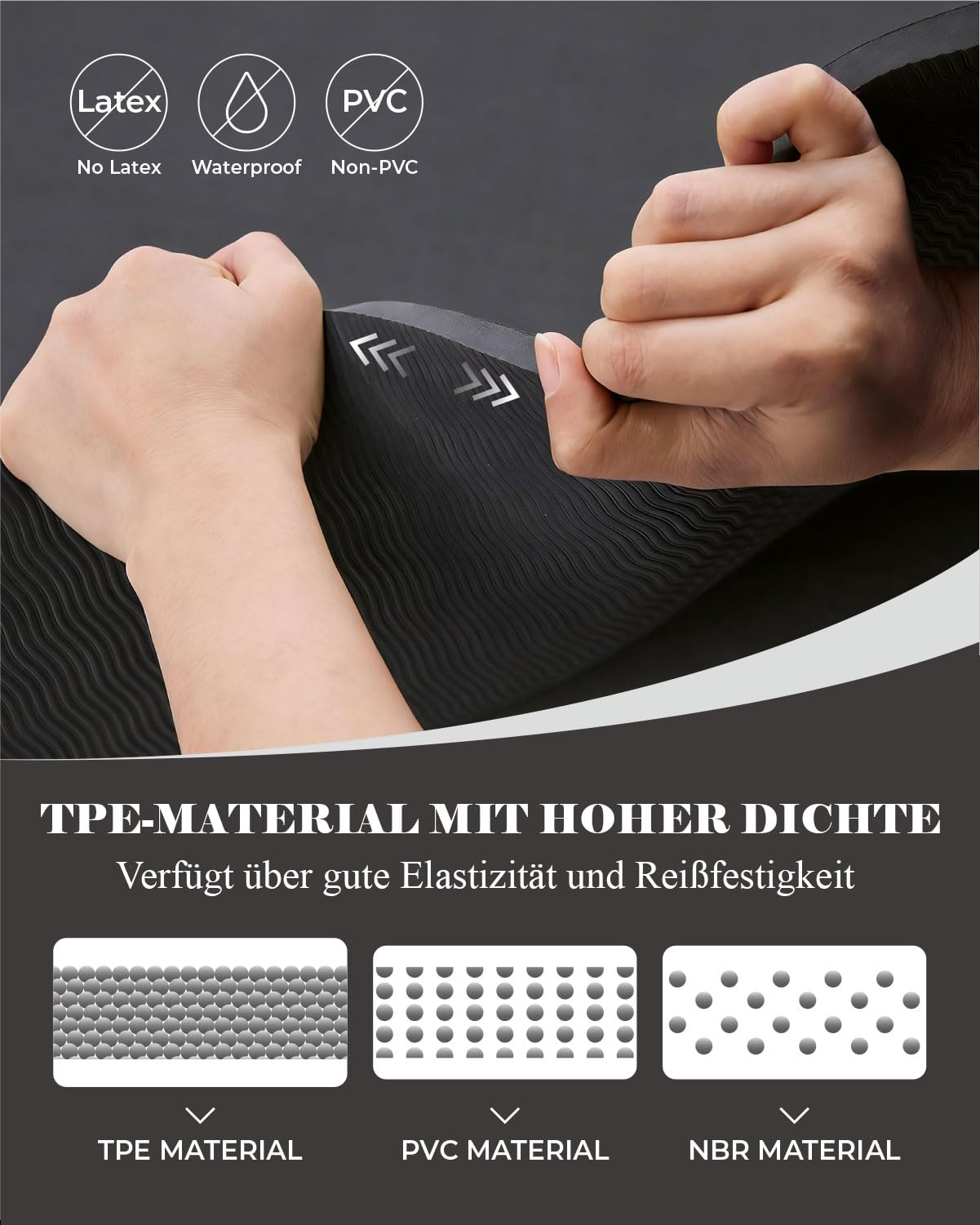 Yogamatte Rutschfest 195×90cm TPE Gymnastikmatte 10mm Dicke | Fitnessmatte XL, mit Tragegurt + Tasche, für Pilates Yoga Workout