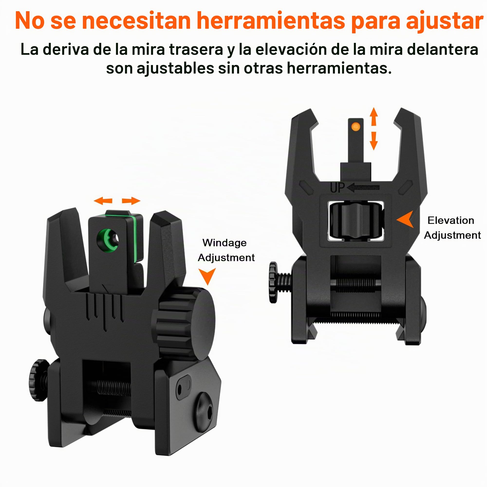 Miras de fibra óptica abatibles delanteras y traseras de nailon rojo verde ajustable sin herramientas