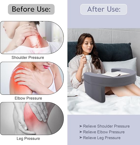 Reading Pillow for Gaming, Arm Rest Lap Desk Pillow Memory Foam Reading Pillow with Side Pocket for Adult Sitting up in Bed Working Crocheting