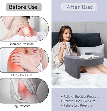 Reading Pillow for Gaming, Arm Rest Lap Desk Pillow Memory Foam Reading Pillow with Side Pocket for Adult Sitting up in Bed Working Crocheting