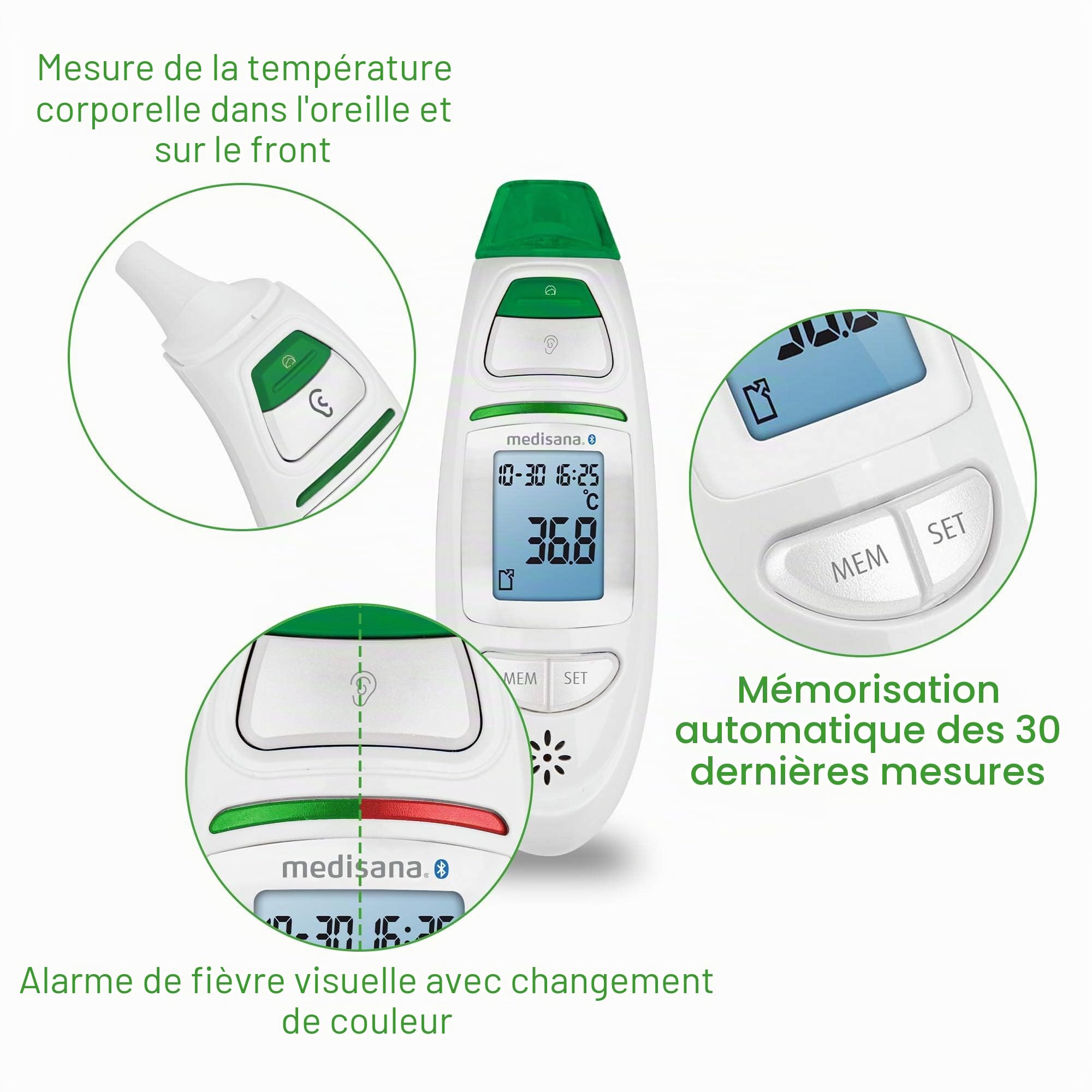 medisana TM 750 connect thermomètre frontal et auriculaire 6-en-1