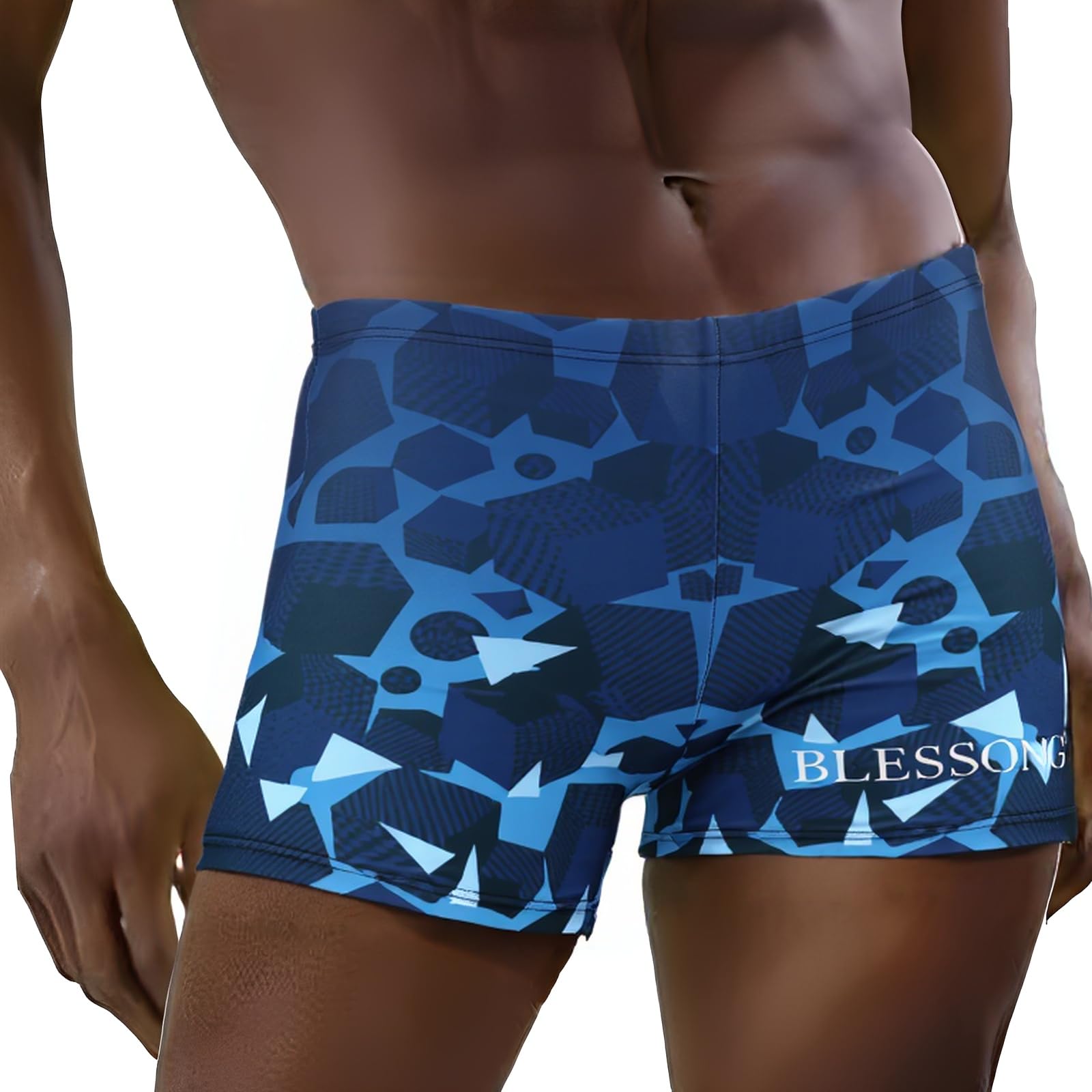 Blessong Men's Blue Swimming Trunks, Swim Shorts, Boxer Sports, Boardshorts With Drawstring, Beach Shorts, Xl