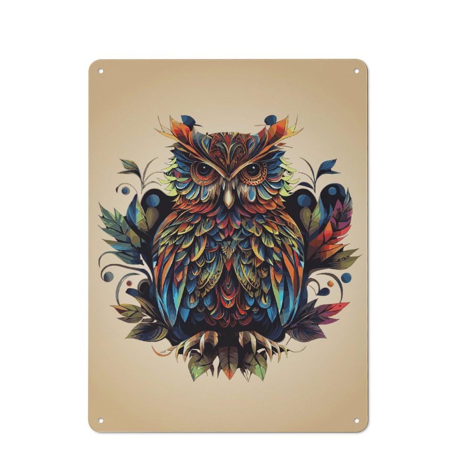 Junmoney Style-21 Decorative Tin Sign With Detailed Owl Painting Design 40X30cm, Farmhouse Cottage Wall Art For Farmhouse Kitchen, Pantry Or Dining Area