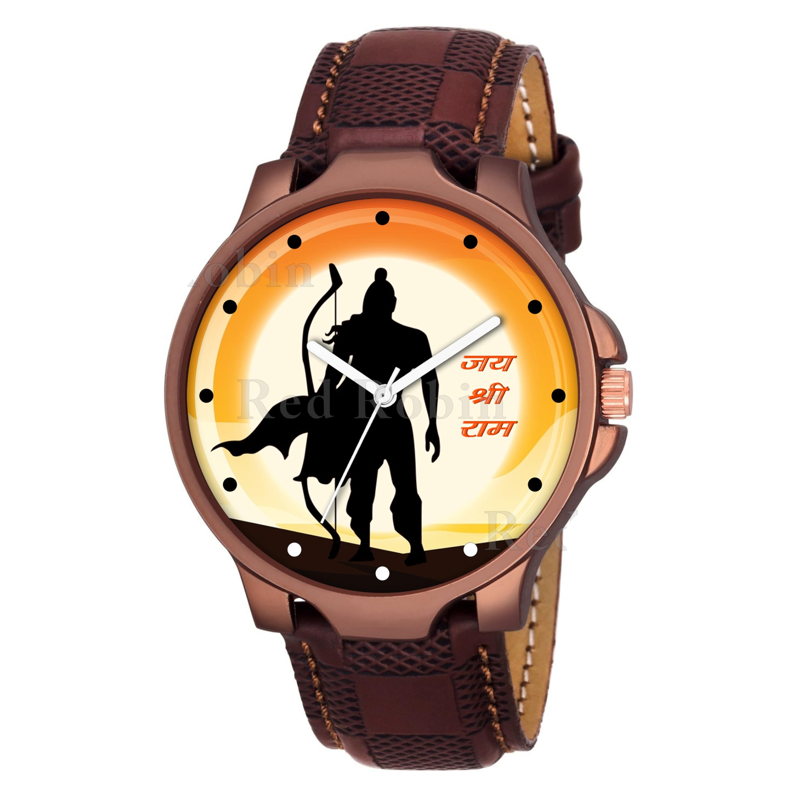 Gadgets World Analog Jay Shree RAM Design Yellow Dial Stylish Brown Leather Strap Wrist Watch for Hindu Men and Boys, Pack of 1 - JAY-SHREE-RAM-3K-BRW-CHL (B0CV7X983G) Amazon Price History, Amazon Price Tracker