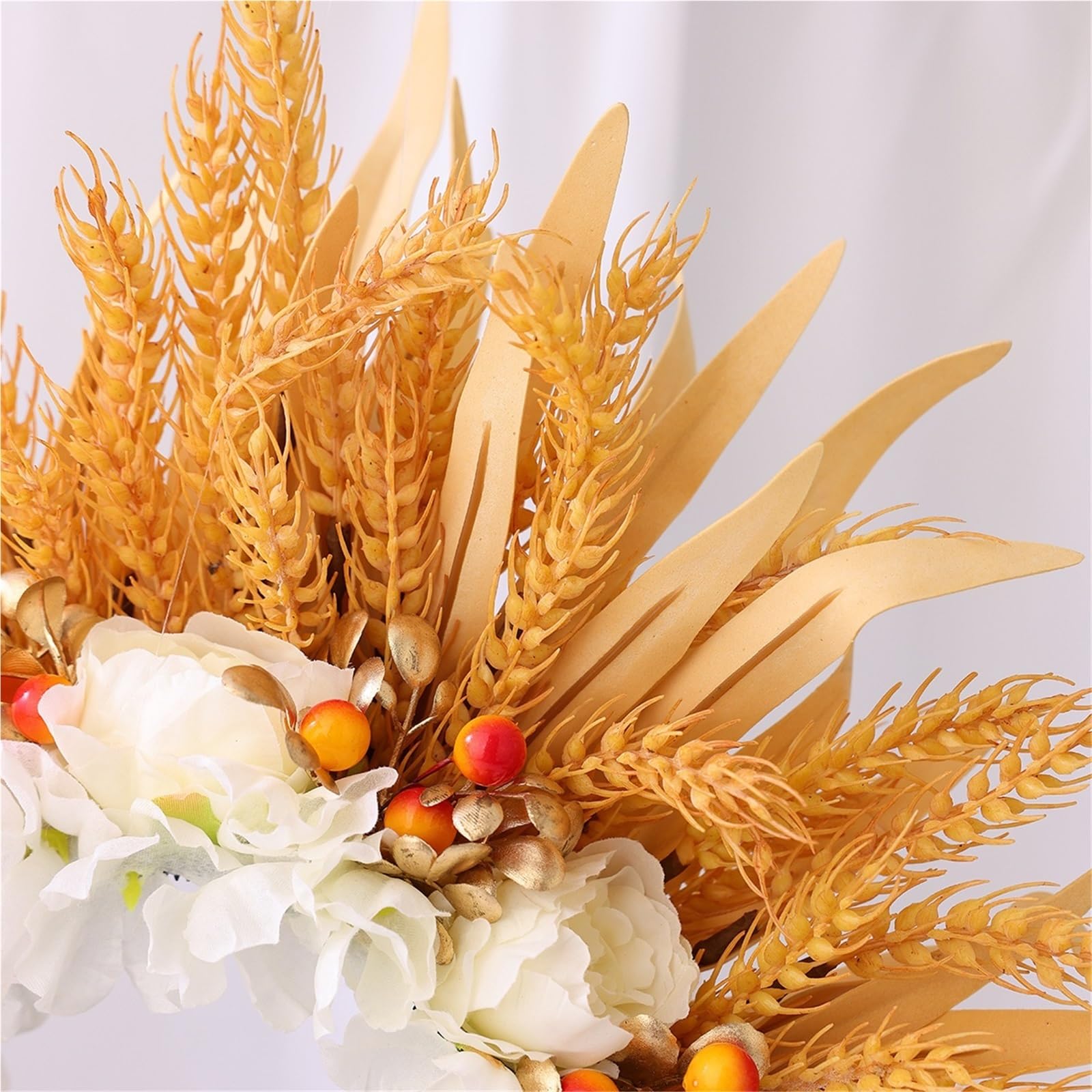 Handmade Simulated Flower Headpiece, Berry, Wheat Ear Hairpin, Headband, Integrated Long Ribbon Tassel Buckl