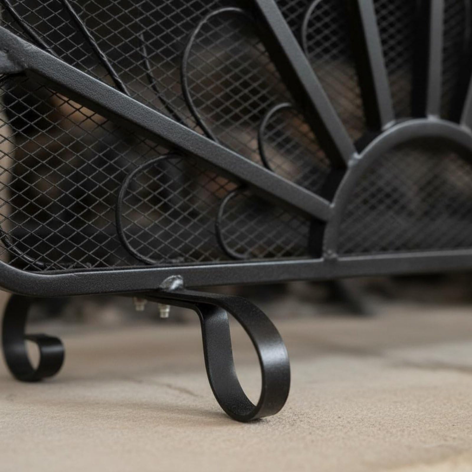 Parascintille per Caminetto Schermo Caminetto Pannello Protezione con Motivo Artistico Pavone Ferro Solido Struttura Stabile Rete Fine Blocca, Nero