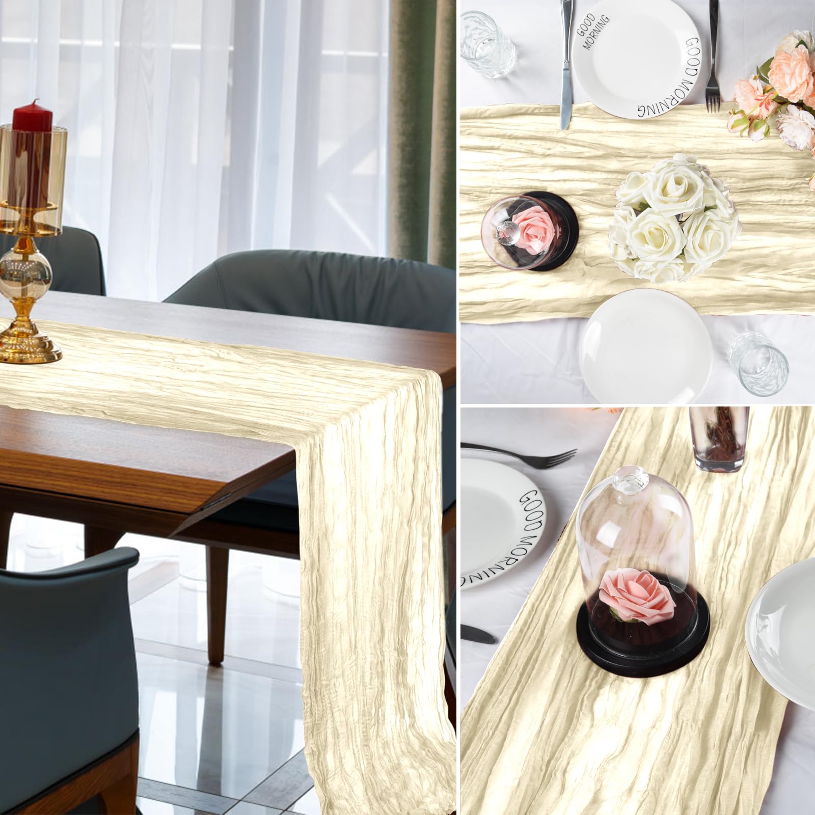 BOUBONI 1 Chemin De Table En étamine, Beige De 3 M, 89 X 304 Cm, En Gaze Bohème Pour Décoration De Fête D'anniversaire, De Mariage, Fête Prénatale, Noël, événements Spéciaux