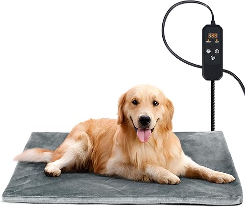 Niubya Almohadilla térmica para mascotas para perros y gatos, temperatura ajustable e impermeable para mascotas con temporizador, cama de