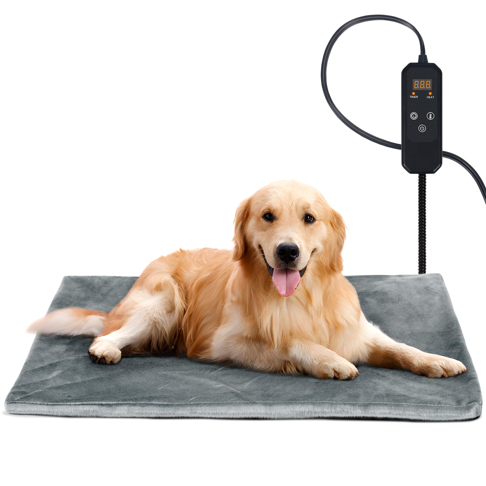 Niubya Pet Heating Pad for Dogs and Cats, Adjustable Temperature and Waterproof Pet Heated Mat with Timer, Electric Heating Pet Bed with Chew Resistant Cord and Soft Washable Cover, 35"x24"