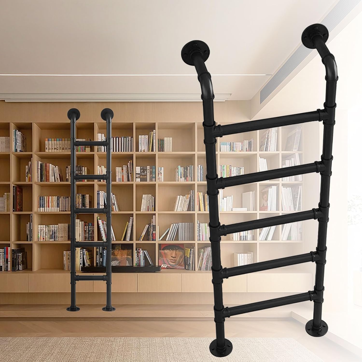 Floor Standing Metal Step Ladder, Height Entrance Egress Ladder, Basement Window Well Egress Ladder Fire Escape Ladder for Attic,Dorm,Library,Bunk Bed,Deck,RV(100cm/39in)