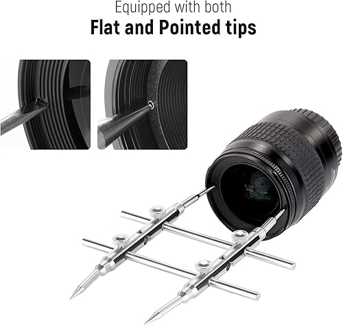 Miniatura 4 de NEEWER Llave inglesa de lente de acero inoxidable, herramienta profesional curvada de doble cara puntiaguda/plana de extracción de lentes con cuatro