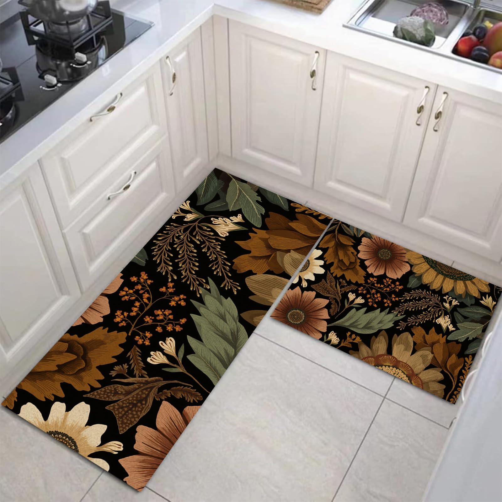 Alfombras de cocina lavables estilo botánico retro para transformar tu hogar con calidez
