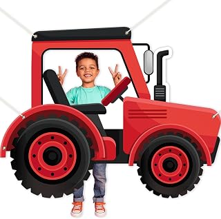 Farm Tractor Party Decorations Red Tractor Shaped Photo Prop Backdrop Farmyard Theme Background Banner Truck Photography Decorations for Farmhouse Birthday Indoor Outdoor Party Supplies 5.8×4.5 ft