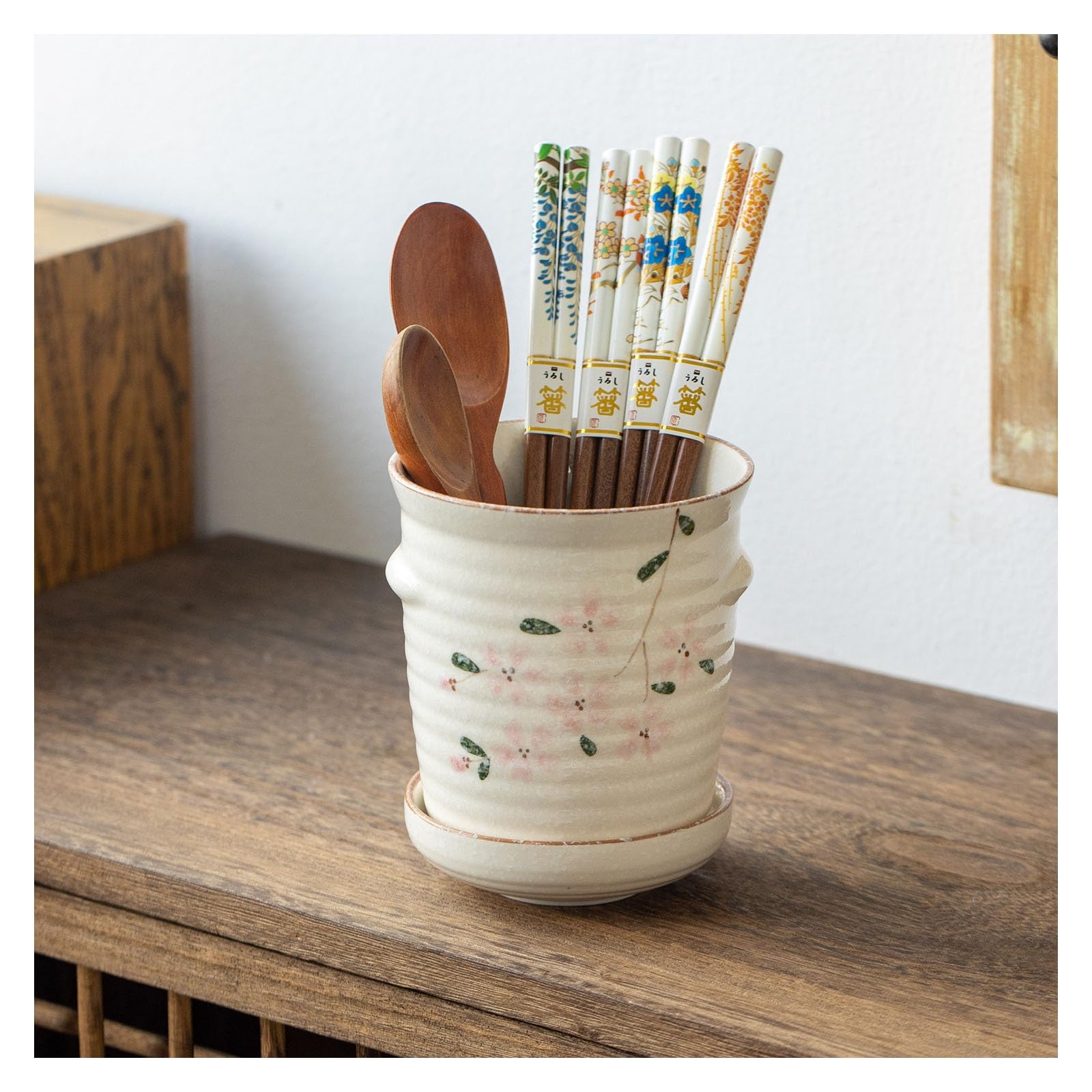 Support de baguettes en céramique, égouttoir à couverts vintage pour comptoir de cuisine, organiseur d'ustensiles multifonction pour comptoirs bien rangés, accessoire de cuisine essentiel