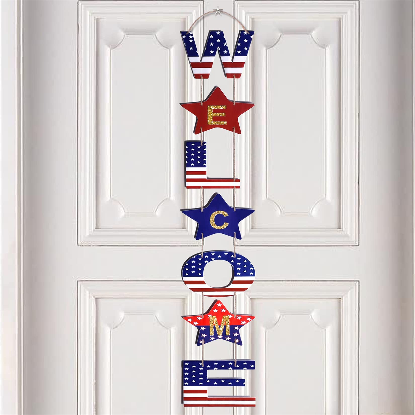 Buy Hocis-Patriotic 4th of July Wreath Decorations Independence Day Hanging Welcome Door Sign