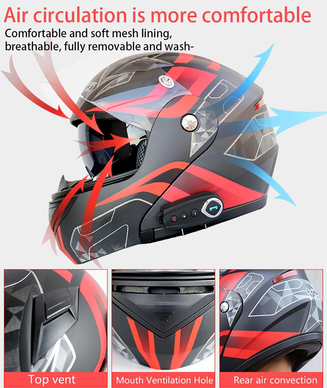 Modułowy składany kask motocyklowy, motocyklowy, składany, kask motocyklowy z interkomem, Bluetooth DOT / ECE