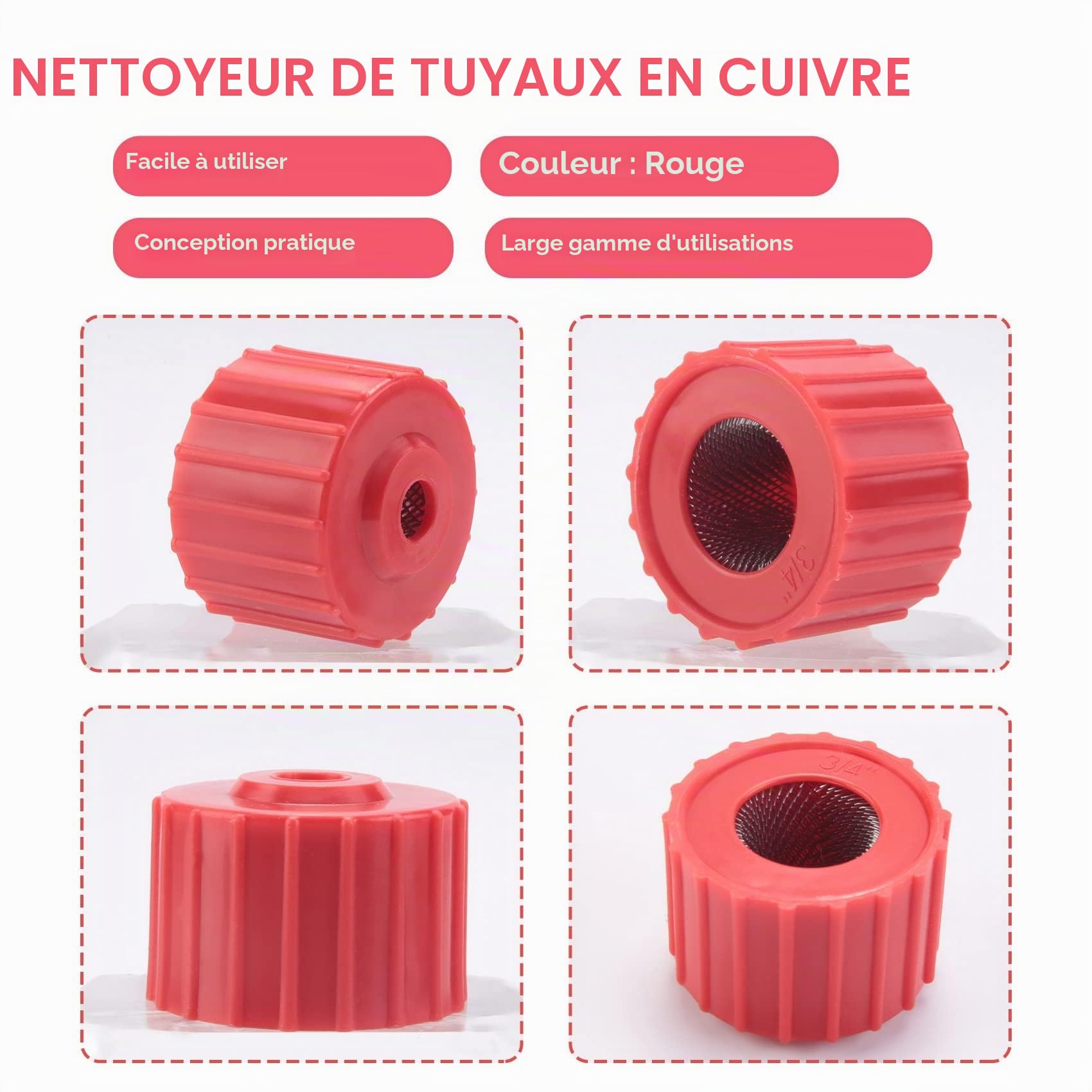 Lot de 6 brosses de nettoyage pour tuyaux en cuivre, taille pratique, pour plombier et nettoyer les tuyaux en cuivre, 3 tailles