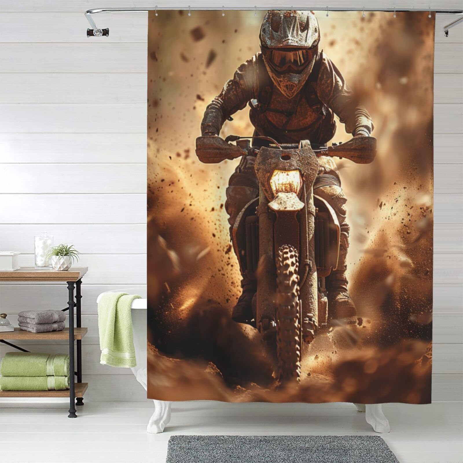 MXZERFKGLA Shower Curtain Set with 12 Hooks Waterproof Fabric Washable Curtain Modern Farmhouse Bath Curtains Motocross Shower Curtains for Bathroom Bathtub Decoration 60x72 Inches