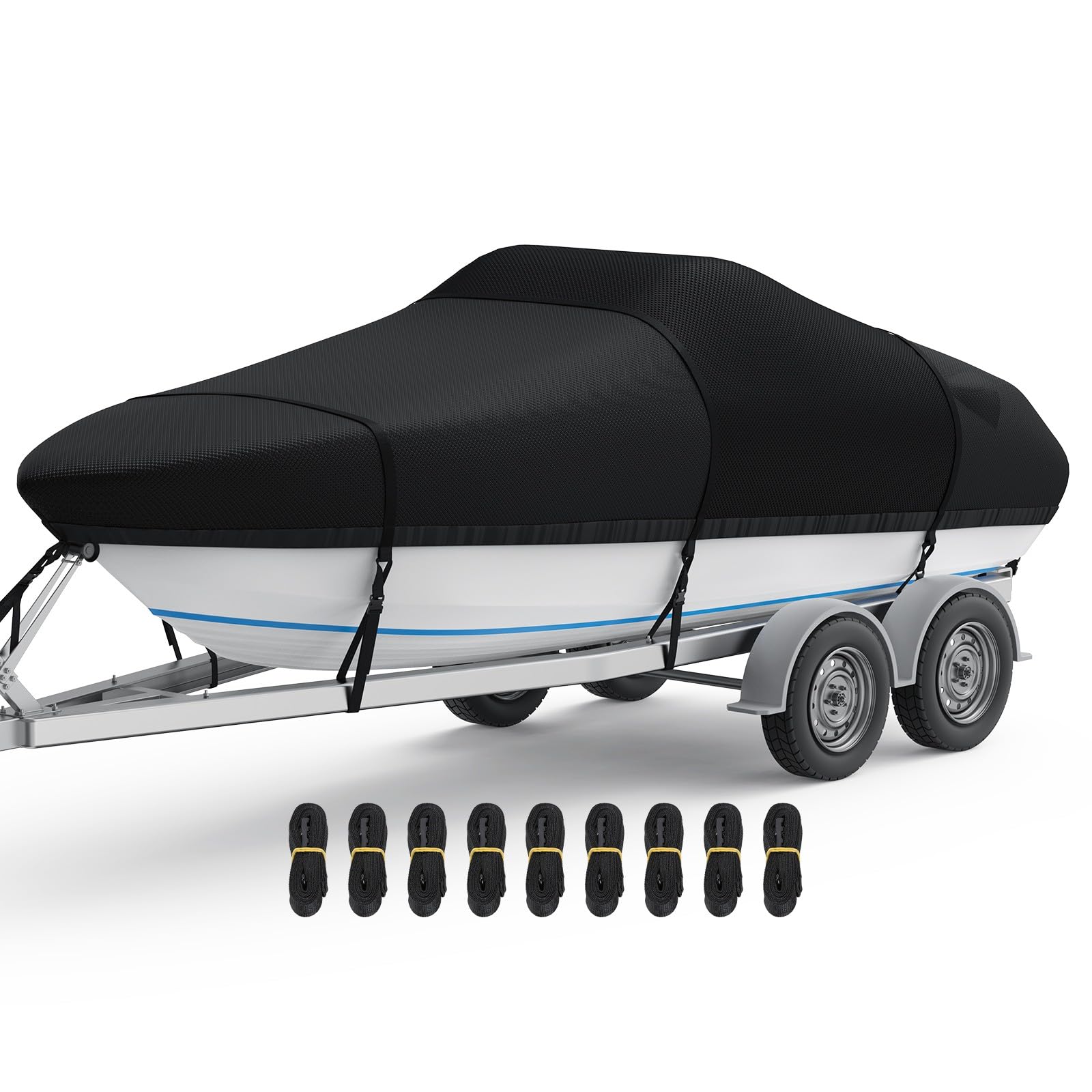 RVMasking Boat Cover, 1400D Heavy Duty Middle Reinforced, Waterproof Trailerable with Storage Bag for V-Hull, Tri-Hull, Fish & Ski, Runabout Bass Boat