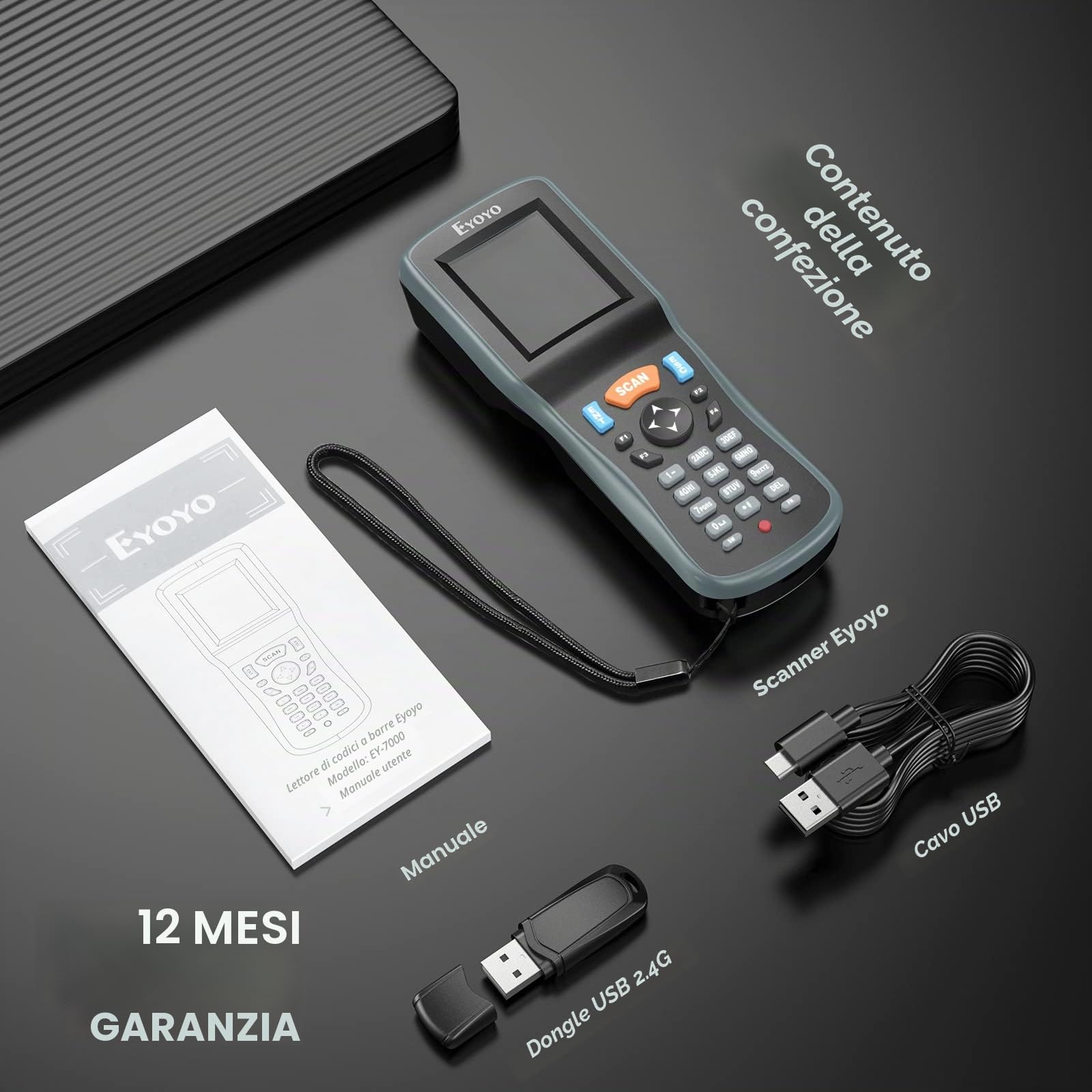 Eyoyo Lettore di Codici a Barre 2D, Inventario Barcode Scanner Data Collector, 1D QR Wireless Terminale Dati Portatile Dispositivo di Inventario with 2.2in TFT Colori LCD Screen per Warehouse Express