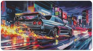 JDM Car R34 Spitfire Painting Large Gaming Mouse Pads Desk Mat Non-Slip Rubber Base Laptop Computer Accessories Supplies Writing Pad for Office Home 40X75cm