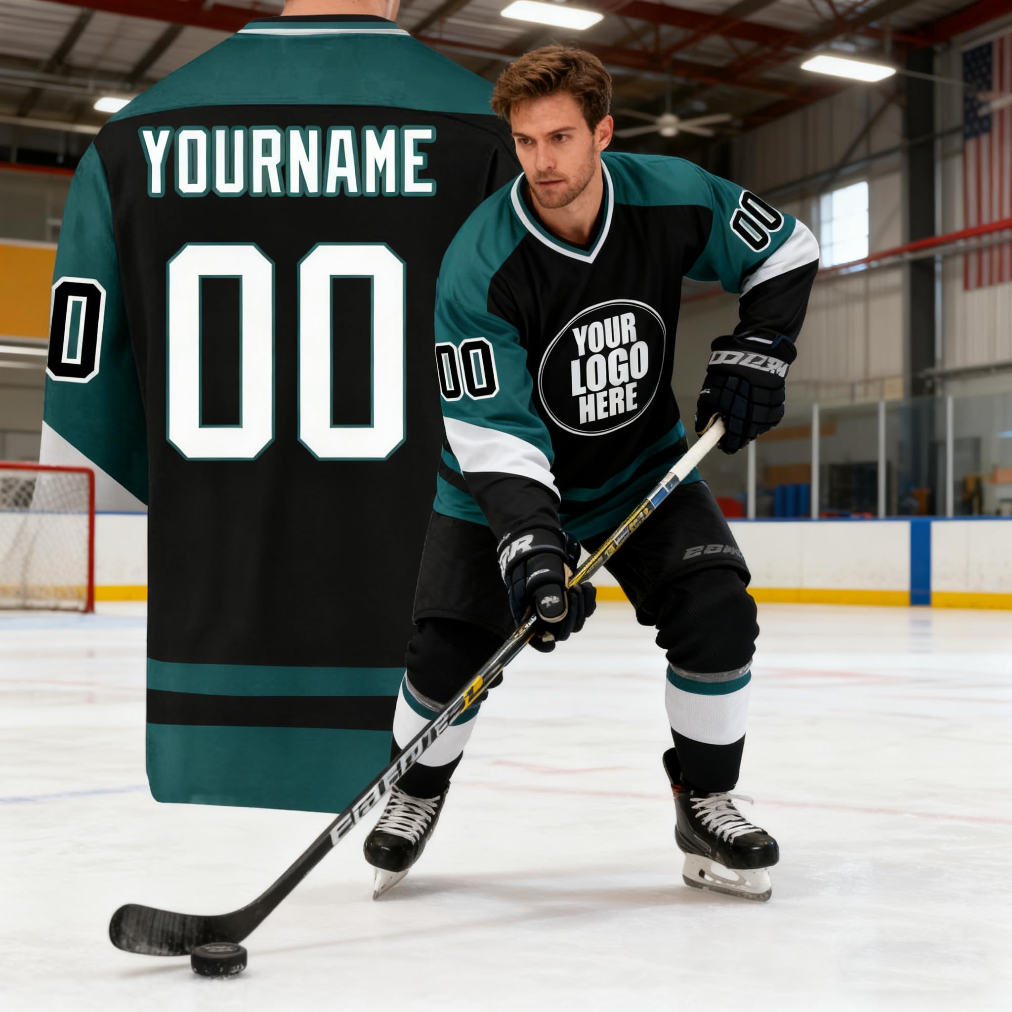 Personalisiertes Eishockey-Trikot für Jungen mit Langen Ärmeln – Individuelles Hockey-Jersey mit personalisierter Nummer, Name und Teamname – Sportliches Langarm-Shirt für Familien und Jugendliche