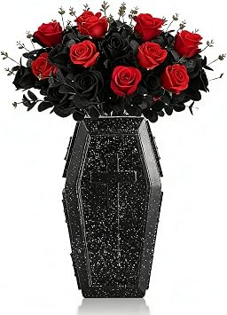 Coffin Vase for Flowers Gothic Home Decor Large Vase Makeup Brush Holder Planters for Indoor Plants Goth Room Decor Gothic Gifts Black Stone,Large