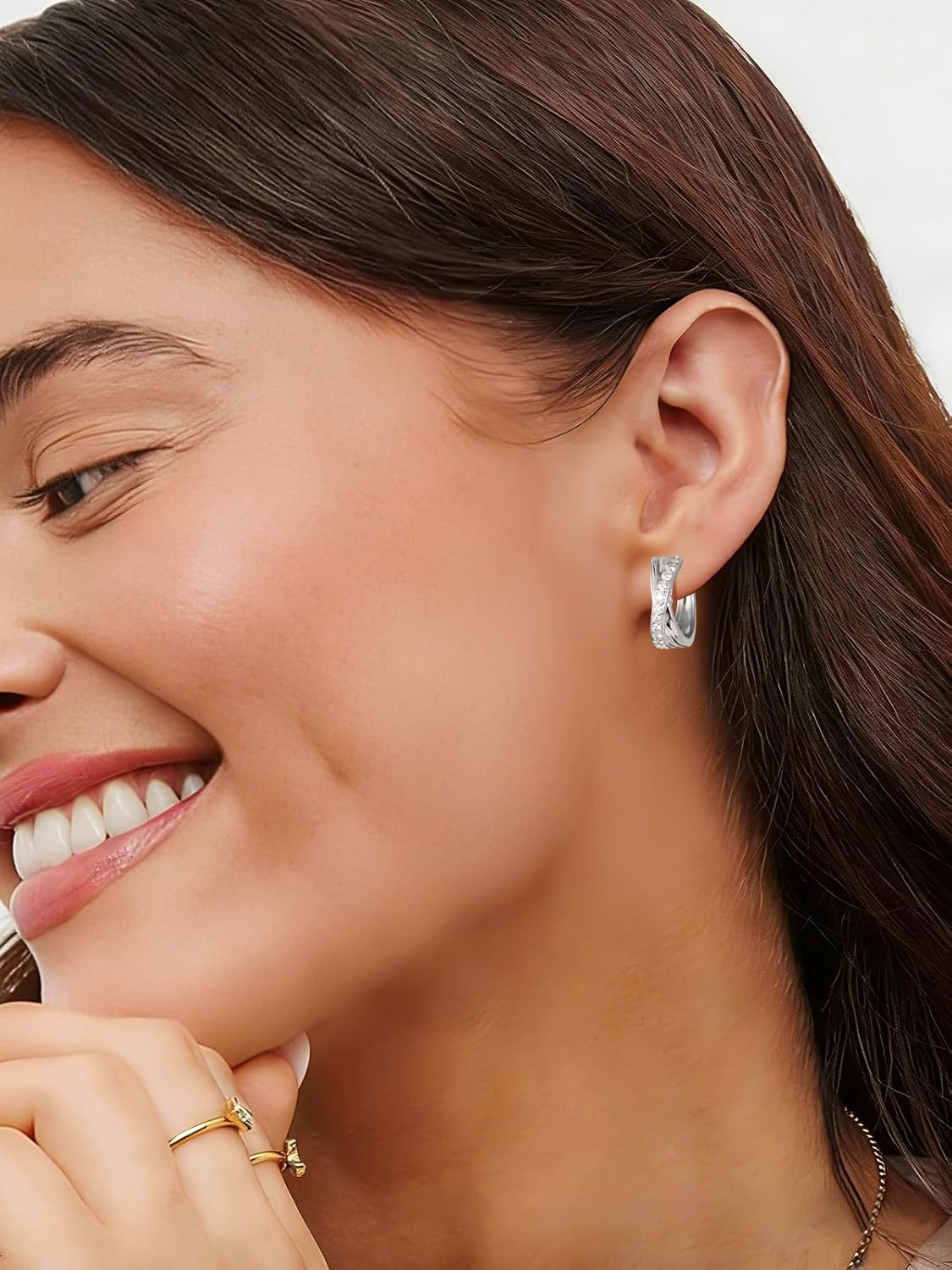 14K Yellow Gold Hoop Earrings for Women, Thick Diamond Hoop Earrings 5mm Width Design, Sterling Silver Statement Bold Hoop Earrings for Wedding Birthday Anniversary