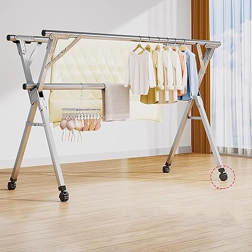 Miniatura 3 de Estante de secado de ropa de acero inoxidable de 94 pulgadas, perchero plegable para ropa, perchero de ropa ajustable de longitud ajustable,