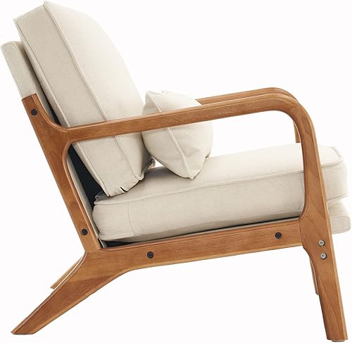 Miniatura 7 de Silla de ocio con reposabrazos y patas de madera maciza, silla de sala de estar moderna de mediados de siglo, sofá individual, para sala de estar,
