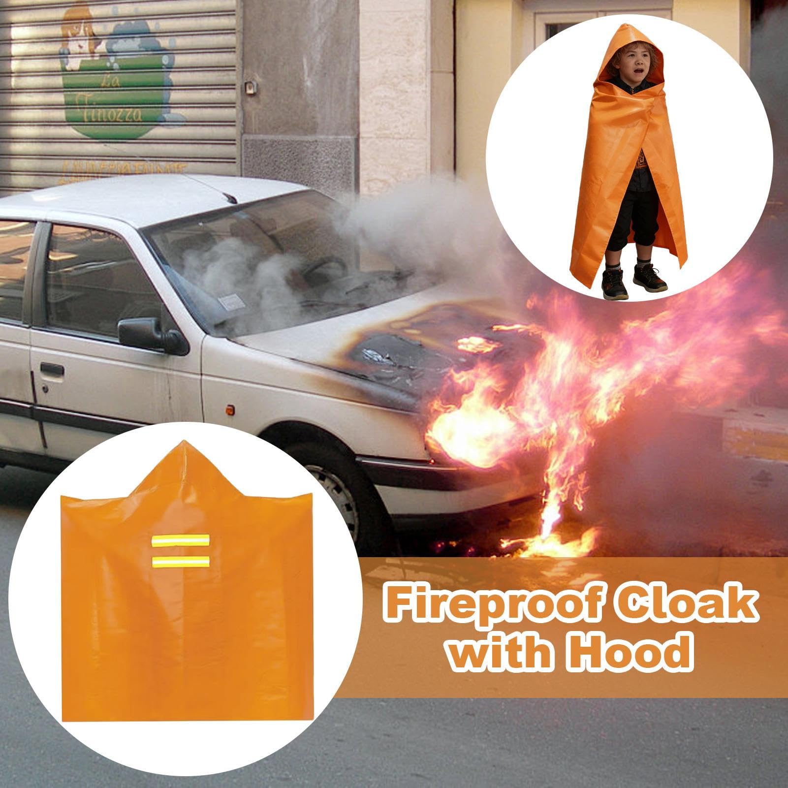 Capa de Escape contra Incendios Mono con Capucha Ignífugo y Resistente al | Manta de Evacuación Ignífuga para Hogar Centro Comercial Hotel Dormitorio Cocina Mesita de Noche Hombres Mujeres N