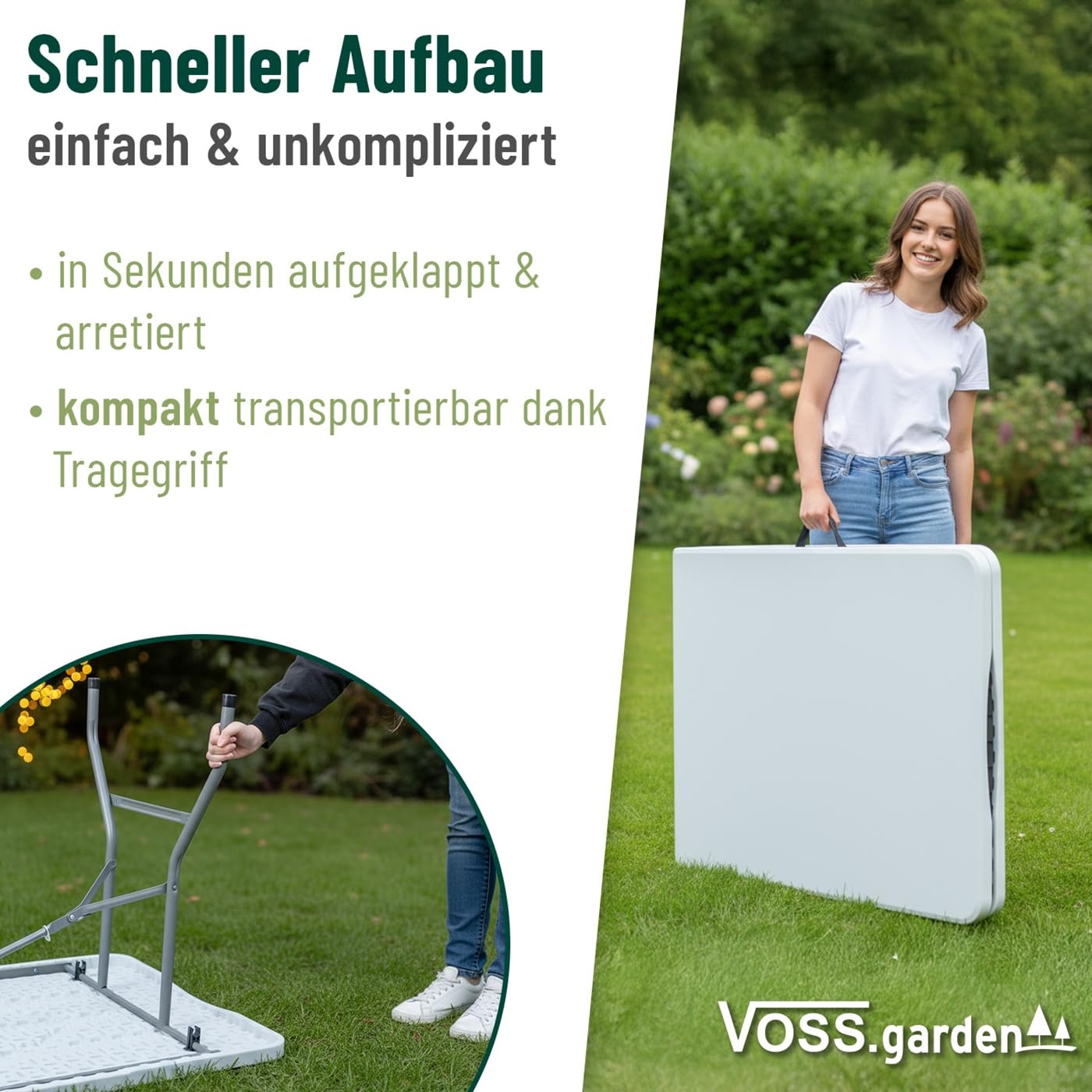 VOSS.garden 2X Klapptisch 180x74x74cm, Campingtisch, Gartentisch, Kunststoff & Stahlgestell