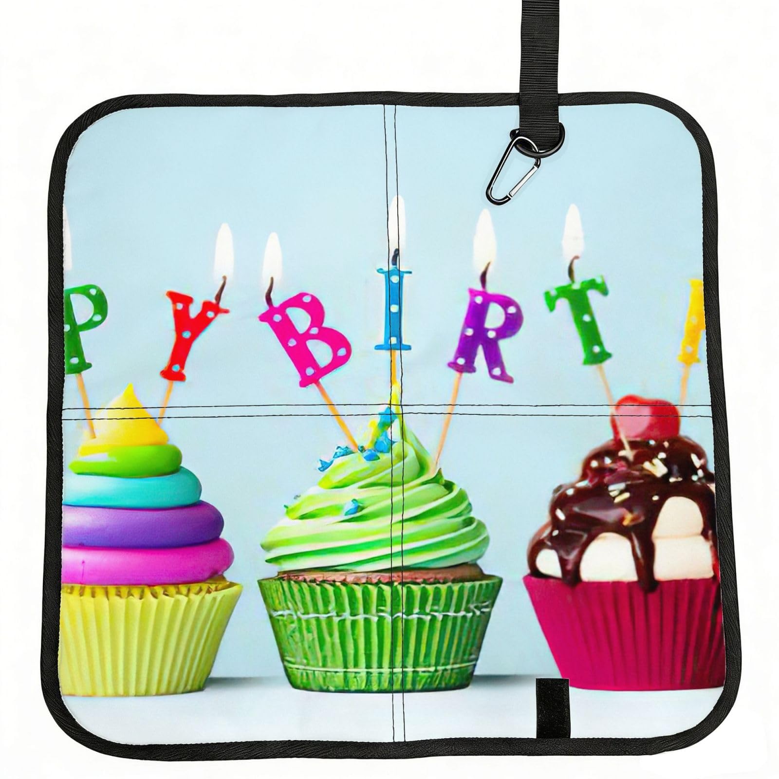 bghdfa Colorful Happy Birthday Cupcakes Print Outdoor Sitting Mat Waterproof Oxford Cloth Seat Cushion Folding Foam Camping Seat For Picnic