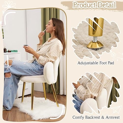 Miniatura 6 de VINGLI Petal - Silla de tocador de maquillaje con respaldo, silla de escritorio para niñas, cómoda sin ruedas, moderna silla de comedor, silla